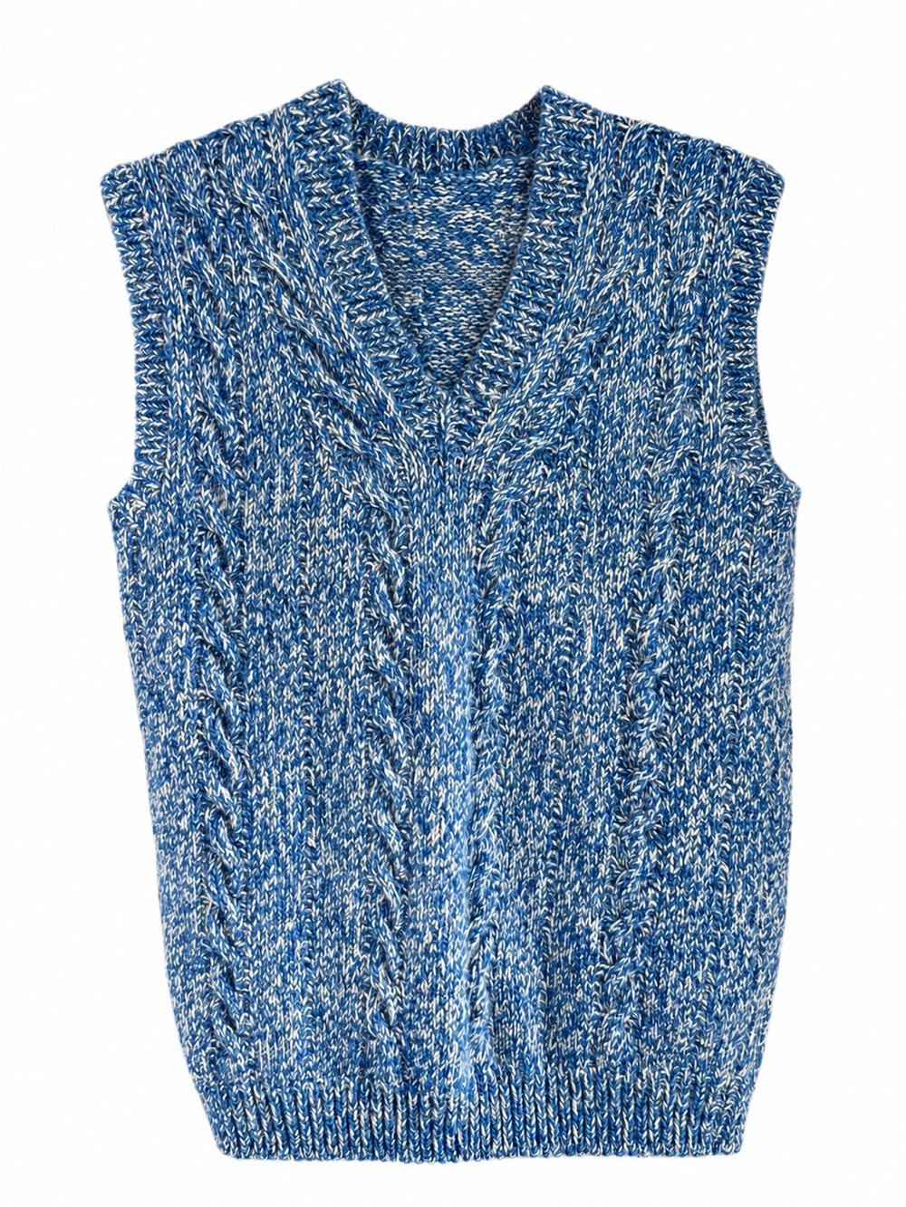 Alpaca Blend Cable Knit Sweater Vest Blue White Marled Unisex Size M
